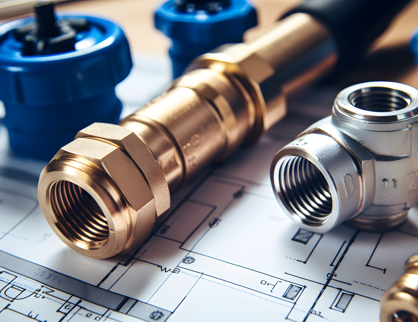 Plumbing pipes and brass fittings
